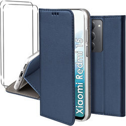Etui do Xiaomi Redmi 15 4G / 5G skórzane magnetyczne z klapką + 2x SZKŁO HARTOWANE
