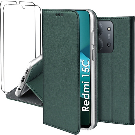 Etui do Xiaomi Redmi 15C 4G / 5G skórzane magnetyczne z klapką + 2x SZKŁO HARTOWANE