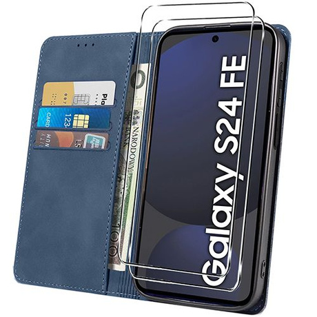 Etui do Samsung Galaxy S24 FE Skórzane Magnetyczne + 2x SZKŁO HARTOWANE 9H