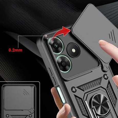 Etui do Realme Note 60 / C63 / C61 SLIDE RING CASE PANCERNE + SZKŁO HARTOWANE