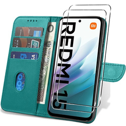 Etui do Xiaomi Redmi 15 4G / 5G SKÓRZANE SKIN + 2x SZKŁO HARTOWANE 9H