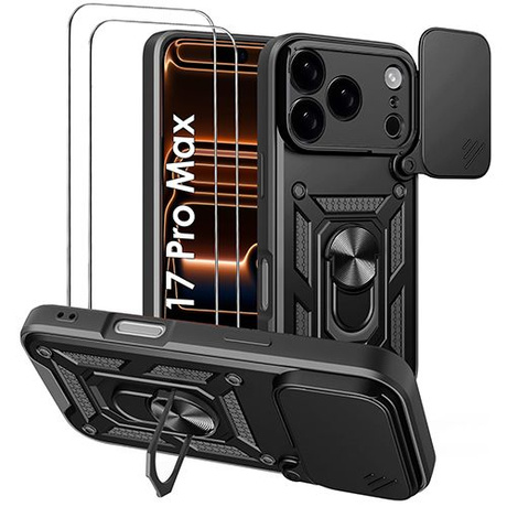 Etui do iPhone 17 Pro Max SLIDE RING CASE PANCERNE + 2x SZKŁO