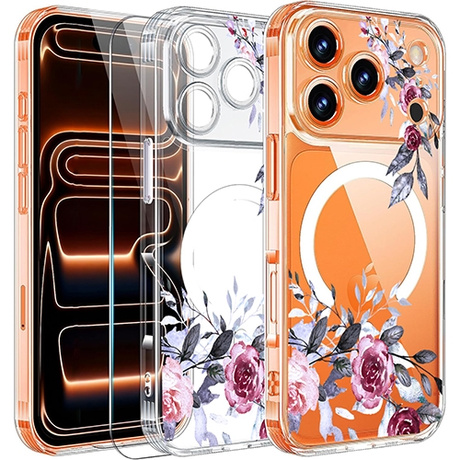 Etui do iPhone 17 Pro DO MAGSAFE wzory FLOWER MAGNETIC CASE + SZKŁO