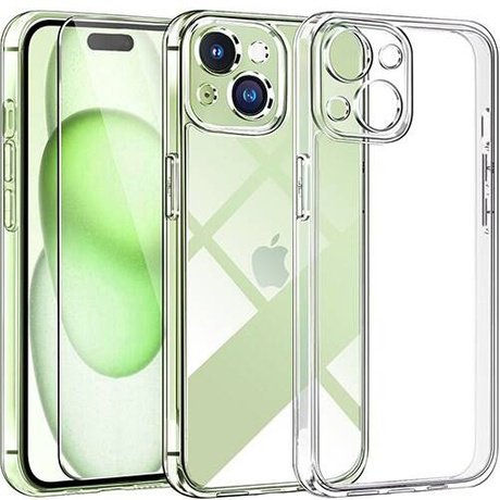 Etui do iPhone 15 Plus WZMACNIANE 360° CLEAR CASE + SZKŁO HARTOWANE