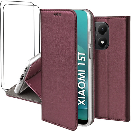 Etui do Xiaomi 15T skórzane magnetyczne z klapką + 2x SZKŁO HARTOWANE