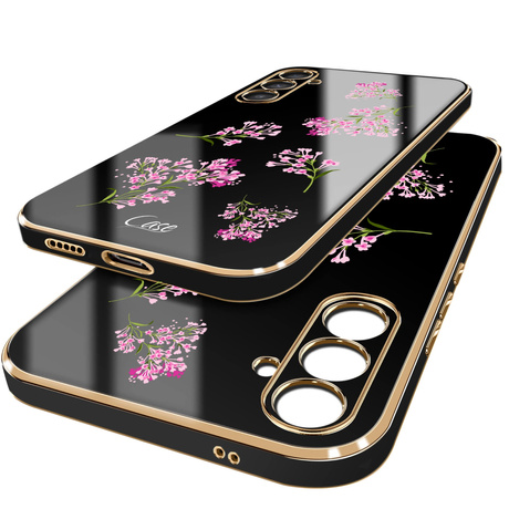 Etui do Samsung Galaxy S25 FE WZORY GLAMOUR ze złotą ramką + SZKŁO