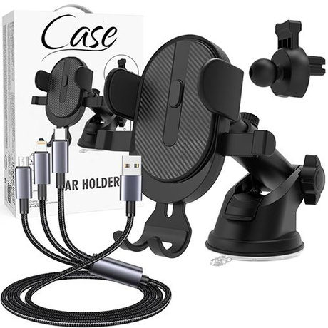 UCHWYT NA TELEFON DO SAMOCHODU NA SZYBĘ KOKPIT KRATKĘ MOCNY + KABEL USB 3W1