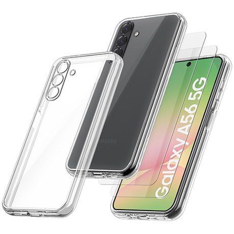 Etui do Samsung Galaxy A56 5G WZMACNIANE 360° CLEAR CASE + 2x SZKŁO HARTOWANE