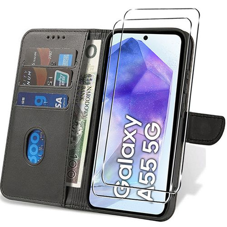 Etui do Samsung Galaxy A55 5G SKÓRZANE SKIN + 2x SZKŁO 9H