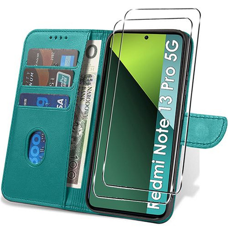 Etui Xiaomi Redmi Note 13 Pro 5G Skórzane PORTFEL SKIN BOOK CASE + 2x SZKŁO