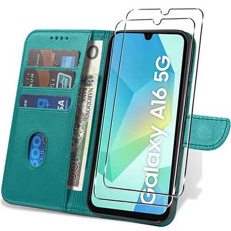 Etui do Samsung Galaxy A16 4G / 5G SKÓRZANE portfel SKIN + 2x SZKŁO