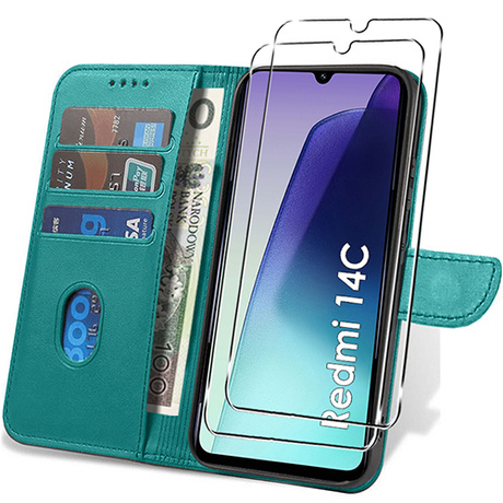 Etui do Xiaomi Redmi 14C SKÓRZANE SKIN + 2x SZKŁO 9H