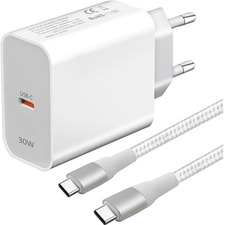 SZYBKA ŁADOWARKA SIECIOWA PD USB-C 30W 3A QC + KABEL USB-C 3M metry