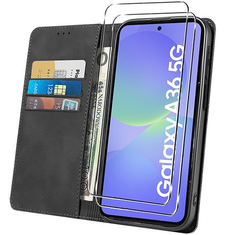 Etui do Samsung Galaxy A36 5G Skórzane Magnetyczne + 2x SZKŁO HARTOWANE 9H