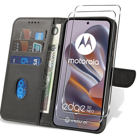 Etui do MOTOROLA Edge 50 Neo Skórzane Portfel SKIN CASE + 2x SZKŁO 9H