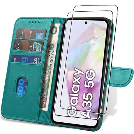 Etui do Samsung Galaxy A35 5G SKÓRZANE portfel SKIN + 2x SZKŁO 9H