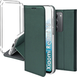 Etui do Xiaomi Redmi 15 4G / 5G skórzane magnetyczne z klapką + 2x SZKŁO HARTOWANE