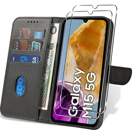 Etui do Samsung Galaxy M15 5G SKÓRZANE SKIN + 2x SZKŁO 9H