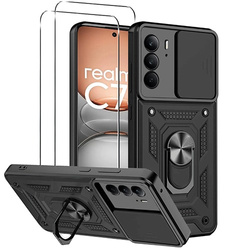 Etui do Realme C75 / Realme 14X 5G SLIDE RING CASE PANCERNE + 2X SZKŁO HARTOWANE