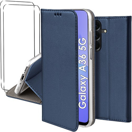 Etui do Samsung Galaxy A36 5G skórzane magnetyczne z klapką + 2x SZKŁO HARTOWANE