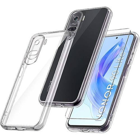 Etui do Honor 90 Lite 5G WZMACNIANE 360° CLEAR CASE + SZKŁO HARTOWANE