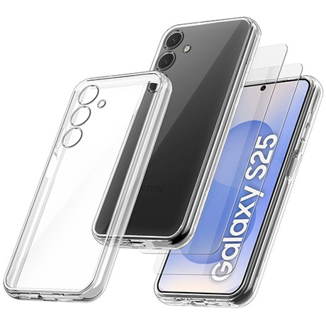 Etui do Samsung Galaxy S25 5G WZMACNIANE 360° CLEAR CASE + 2x SZKŁO HARTOWANE