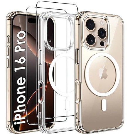 Etui do iPhone 16 Pro DO MAGSAFE WZMACNIANE ANTI SHOCK CLEAR CASE + 2X Szkło 9H