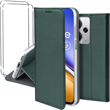 Etui do Realme 14 5G / 14T 5G skórzane magnetyczne z klapką + 2x SZKŁO HARTOWANE