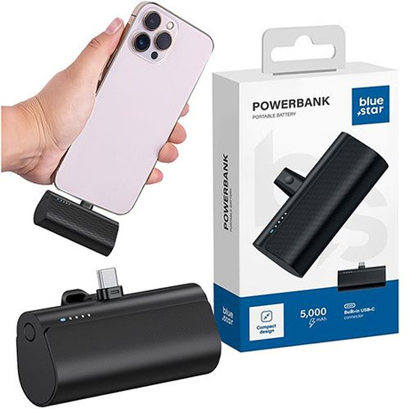 Powerbank mini USB-C 5000 mAh mały ładowarka z wbudowanym złączem Typ C