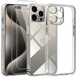 Etui do iPhone 15 Pro Max WZMACNIANE 360° CLEAR CASE + 2x SZKŁO SZYBKA