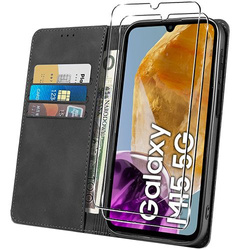 Etui do Samsung Galaxy M15 5G Skórzane Magnetyczne + 2x SZKŁO HARTOWANE 9H
