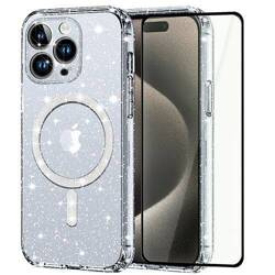 Etui do iPhone 15 Pro Max do Magsafe Clear Shine  + SZKŁO HARTOWANE 5D
