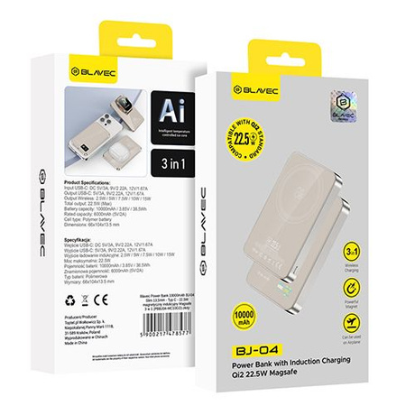 BLAVEC POWERBANK MAGNETYCZNY MAGSAFE MINI INDUKCYJNY 10000 mah DO IPHONE SAMSUNG 