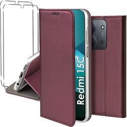 Etui do Xiaomi Redmi 15C 4G / 5G skórzane magnetyczne z klapką + 2x SZKŁO HARTOWANE