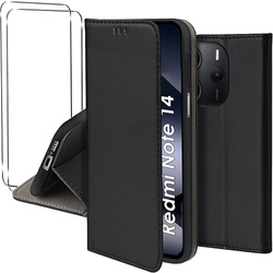 Etui do Xiaomi Redmi Note 14 4G skórzane magnetyczne z klapką + 2x SZKŁO HARTOWANE