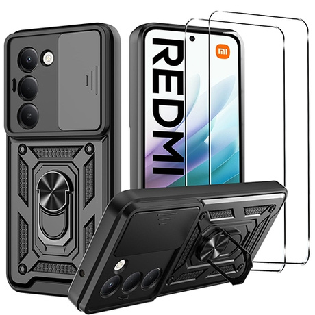 Etui do Xiaomi Redmi 15 4G / 5G SLIDE RING CASE PANCERNE + 2x SZKŁO HARTOWANE