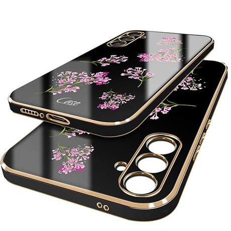 Etui do Samsung Galaxy S25 WZORY GLAMOUR ze złotą ramką + SZKŁO