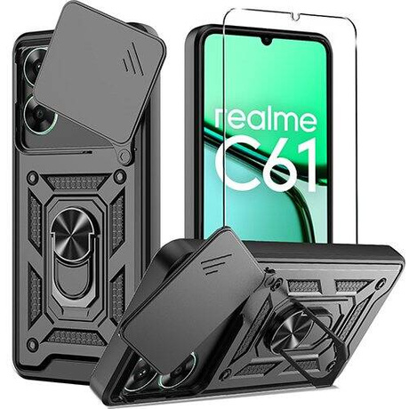 Etui do Realme Note 60 / C63 / C61 SLIDE RING CASE PANCERNE + SZKŁO HARTOWANE