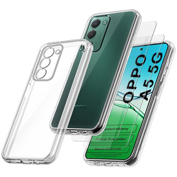 Etui do Oppo A5 5G WZMACNIANE 360° CLEAR CASE + 2x SZKŁO HARTOWANE