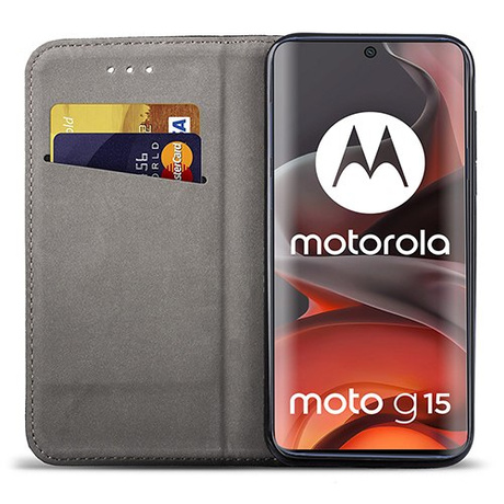 Etui SKÓRZANE do Motorola Moto G15 / G15 Power / G05 wzory PORTFEL + SZKŁO