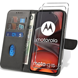 Etui do Motorola Moto G15 / G15 Power SKÓRZANE SKIN + 2x SZKŁO HARTOWANE 9H