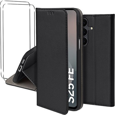 Etui do Samsung Galaxy S25 FE skórzane magnetyczne z klapką + SZKŁO HARTOWANE