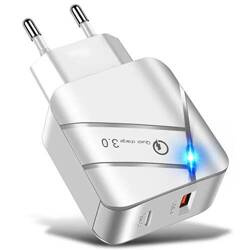 SZYBKA ŁADOWARKA SIECIOWA do telefonu USB QC 3.0 + USB-C PD