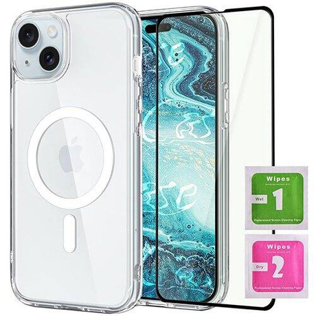 ETUI do iPhone 15 MagSafe Silicone Case + SZKŁO HARTOWANE 5D na cały ekran