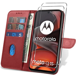 Etui do Motorola Moto G15 / G15 Power SKÓRZANE SKIN + 2x SZKŁO HARTOWANE 9H