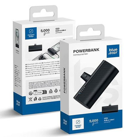 Powerbank mini USB-C 5000 mAh mały ładowarka z wbudowanym złączem Typ C