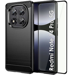 ETUI PANCERNE KARBON do Xiaomi Redmi Note 14 Pro 5G | 14 Pro Plus 5G + SZKŁO 5D