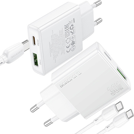 ZESTAW ŁADOWARKA SIECIOWA DO TELEFONU USB USB-C GaN PD 30W 3A + KABEL USB-C