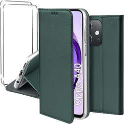 Etui do Oppo A40 / A40m skórzane magnetyczne z klapką + 2x SZKŁO HARTOWANE