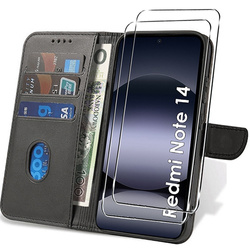 Etui do Xiaomi Redmi Note 14 4G SKÓRZANE SKIN + 2x SZKŁO HARTOWANE 9H